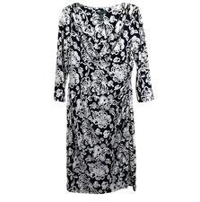 Ralph Lauren Faux Wrap Dress 10 Stretch Floral V-neck Office Business Casual