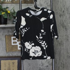 Nicole By Nicole Miller Modal Elbow Sleeve Knit Shirt Top Spaced Floral Black S