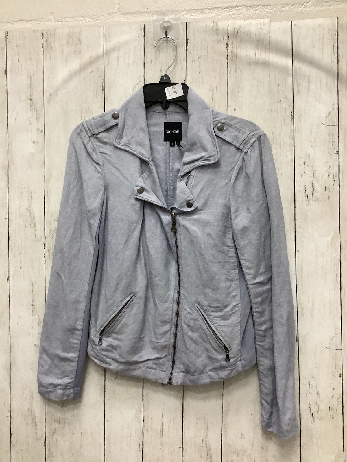 NIC+ZOE Rumba Linen-Blend Moto Biker Jacket Grey Small Lightweight Full Zip