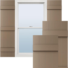 French Roast 14"W x 59"H Vinyl Board-N-Batten Shutters with Installation Kit