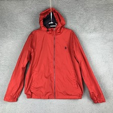 US Polo Assn Jacket Mens Large Red Hooded Windbreaker Full Zip Lightweight Coat