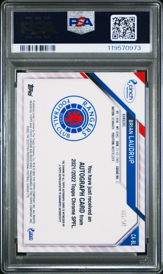 👑 2021-22 TOPPS CHROME SPFL GOLD REFRACTOR AUTO PARALLEL BRIAN LAUDRUP 💎 PSA🏆 - Image 2 of 3