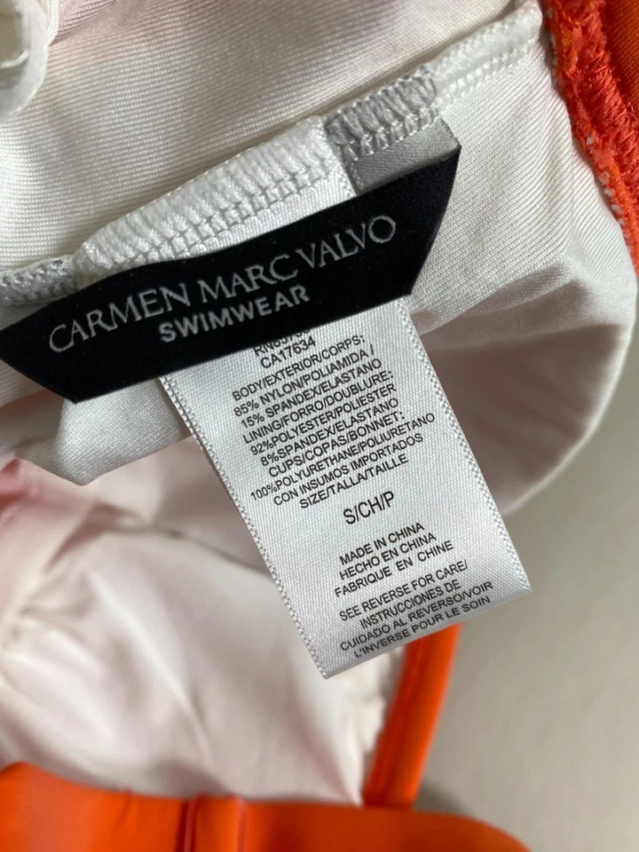 Camiseta de natación Tankini acanalada naranja Carmen Marc Valvo talla pequeña nadar playa modesta Foto 3 de 4