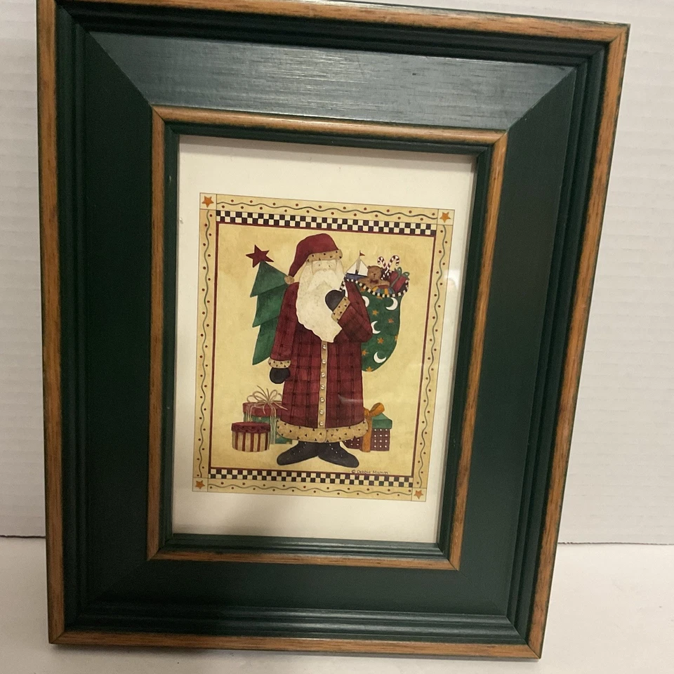 Debbie Mumm Santa Claus  Print Matted  & In Dark Green Wooden 8x10” Frame - Image 2 of 4