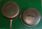 GRISWOLD CAST IRON #8 SKILLET 704 P WITH #8  1098 SELF BASTING LID BUTTON LOGO