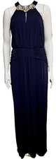 Jenny Packham Pharaonic inspired gown w. rhinestone neck in midnight blue UK 12