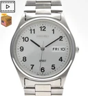 Vintage 1994 [NEAR MINT] SEIKO 7N43-7B60 Silver Day Date Mens Quartz Watch JAPAN