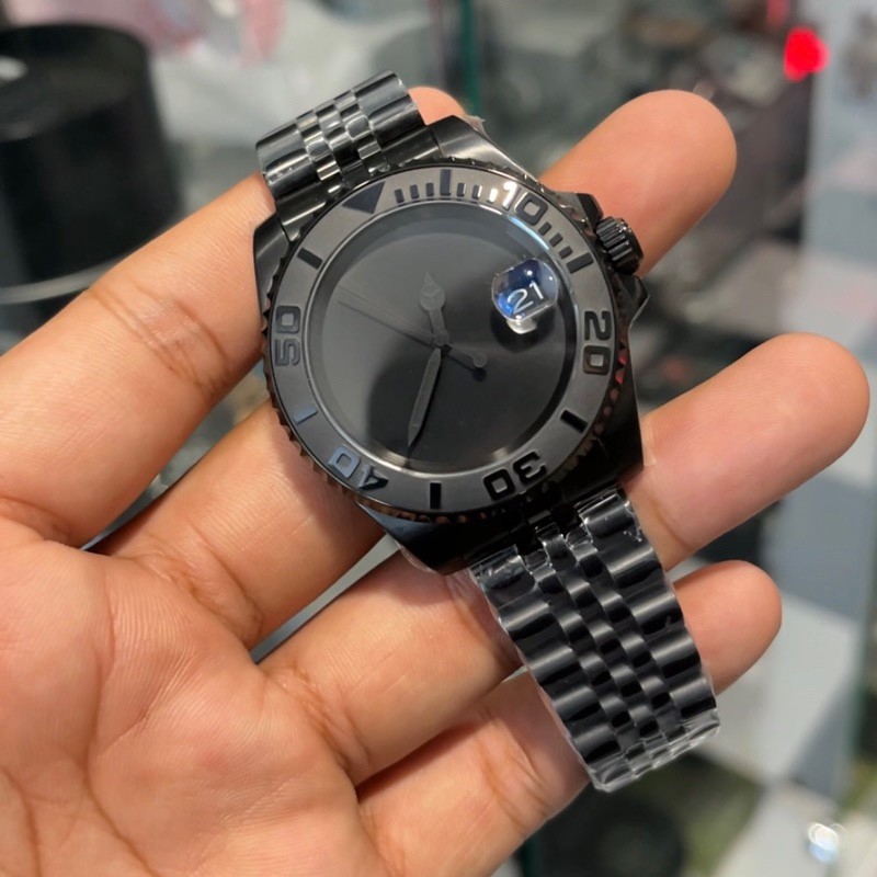 PVD Black 40mm Watch Case Jubilee Bracelet Sapphire Fit NH34 NH35 NH36 NH70 NH72