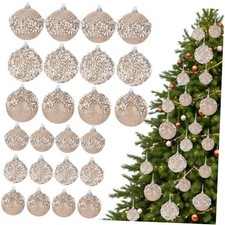 Poen 24 Pcs Glitter Christmas Ball Ornaments Set Christmas Tree Champagne