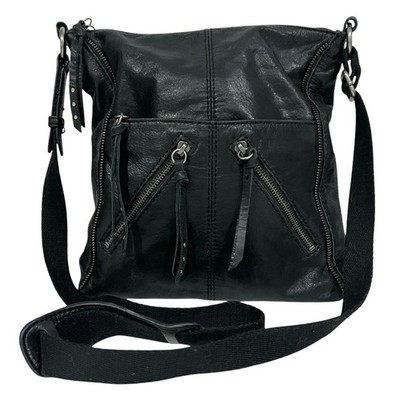 The Sak Purse Soft Black Leather Crossbody Hobo With Zipper Detailing & Studs