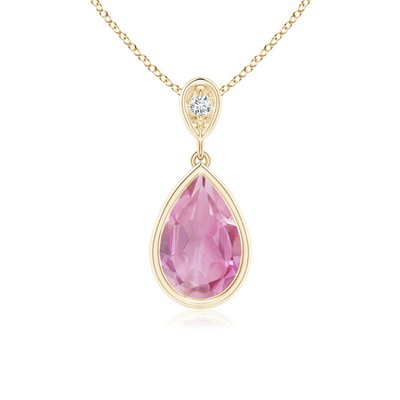 ANGARA 1,21 ct rosa Turmalin Anhänger Halskette mit Diamant in 14 K Gold (A)