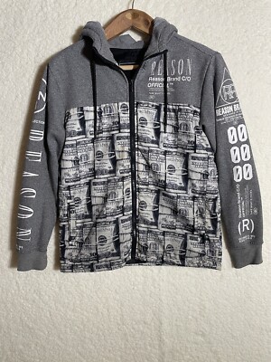Reason Brand NYC Windbreaker/Hoodie Full Zip $100 Bill Print - S