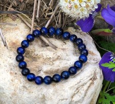 8mm Blue Tiger's Eye Stone Beaded Bracelet Blue Gemstone Stretch Bracelet
