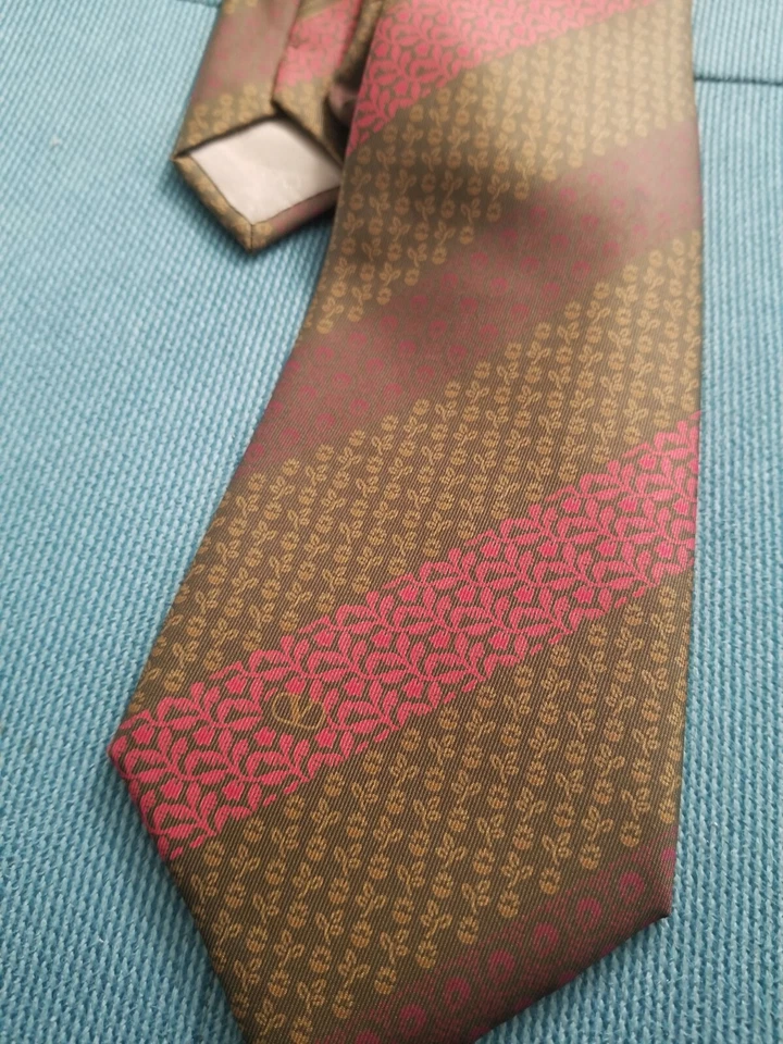 Corbata Valentino Cravatte Hombre Marrón Rayas 100% Seda Hecha en Italia...VINTAGE. Foto 2 de 4