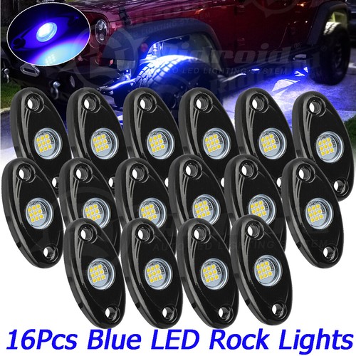 16X Blue LED Rock Lights Underbody Trail Rig Glow Lamp Offroad SUV Pickup Truck