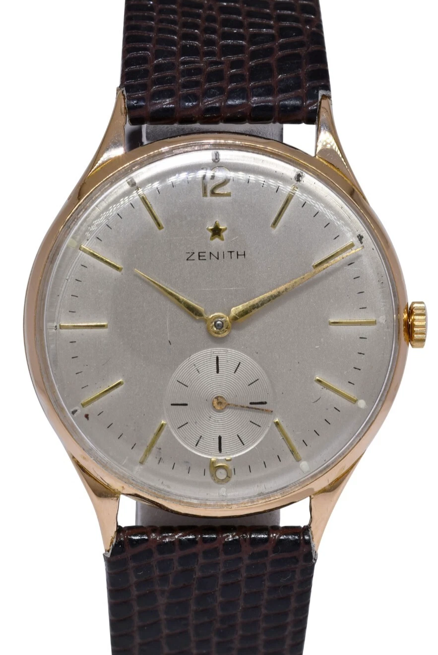Zenith — Zenith Vintage 18k Rose Gold Silver Dial Mens 36.5mm Manual Watch