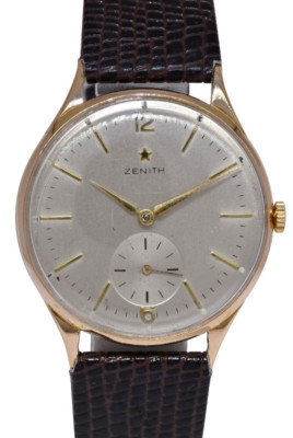 Zenith Vintage 18k Rose Gold Silver Dial Mens 36.5mm Manual Watch