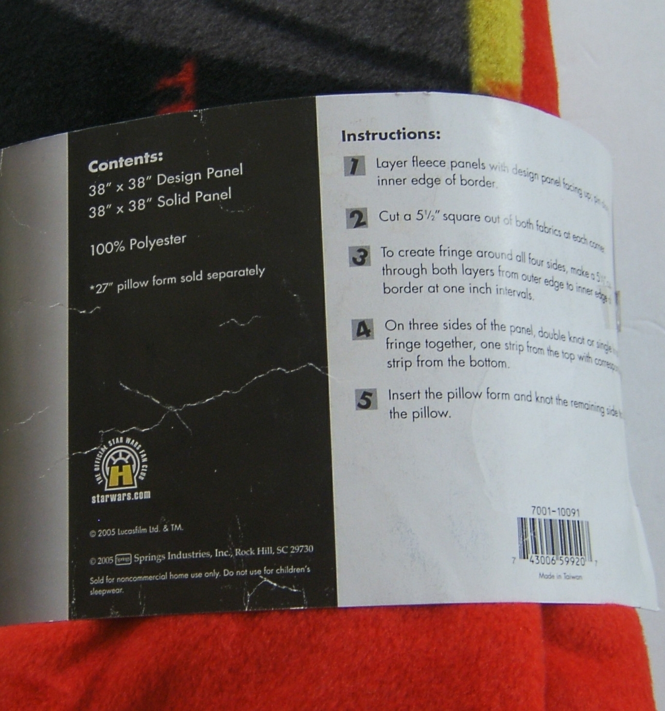 STAR WARS No Sew FLEECE PILLOW Kit Finished Size 27" " for sale online