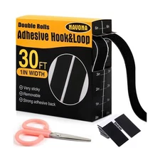 30Ft x 1 Inch Hook and Loop Strips with Adhesive, Double Rolls of Heavy Duty ...