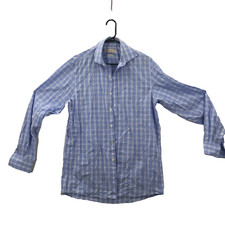 Michael Kors Mens Blue White Long Sleeve Collared Button Front Shirt Size 16.534