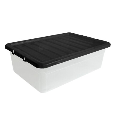 32L Qualität Kunststoff Aufbewahrungsboxen Klarsichtbox mit Deckel Home Office Stapelbar UK
