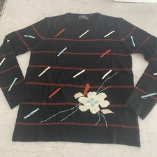 Vintage LeRoy Knitwear Pullover Black Sweater With Stitching Size XL