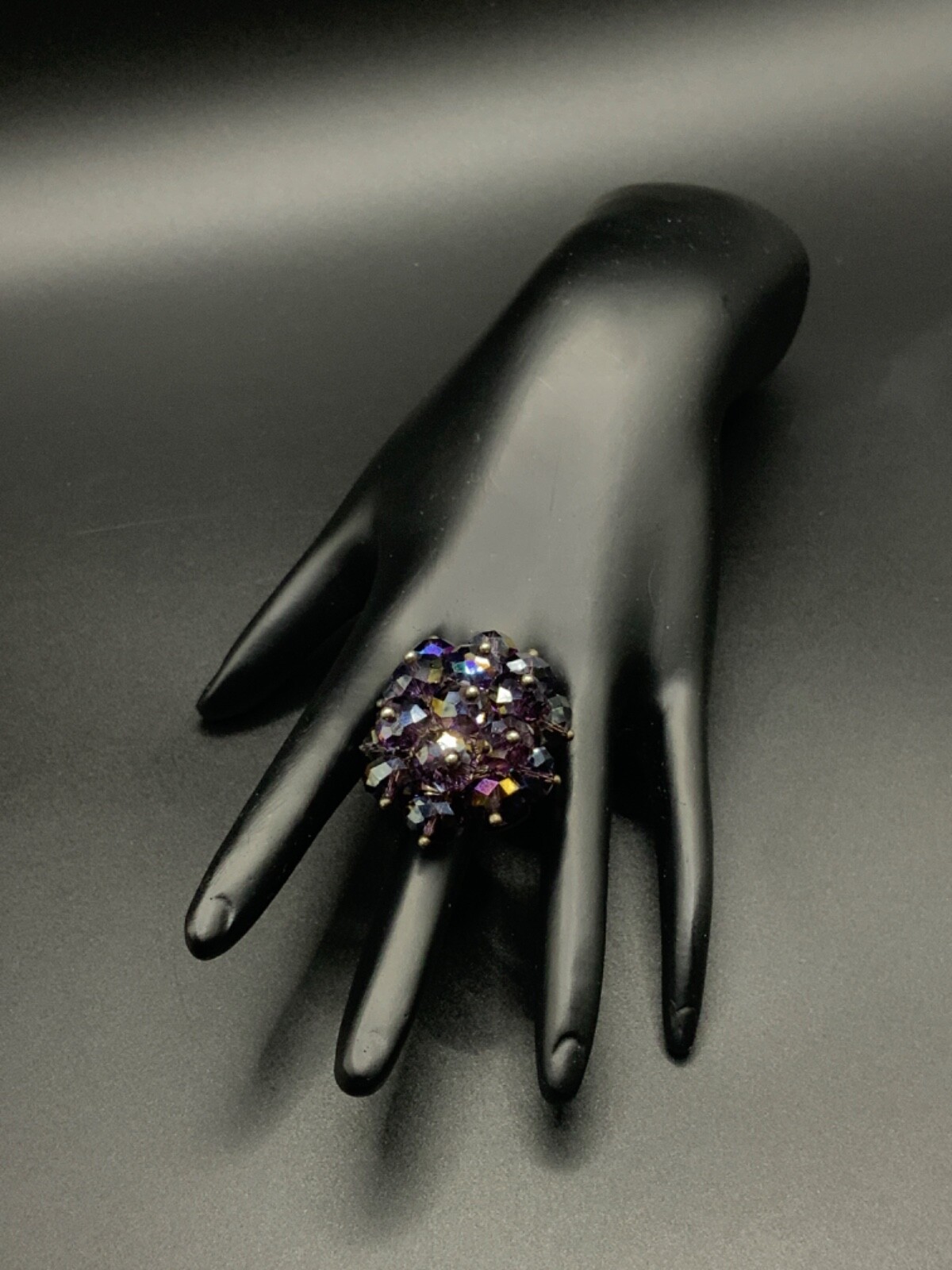 Cluster Ring adjustable Crystal Aura Amethyst shi… - image 2