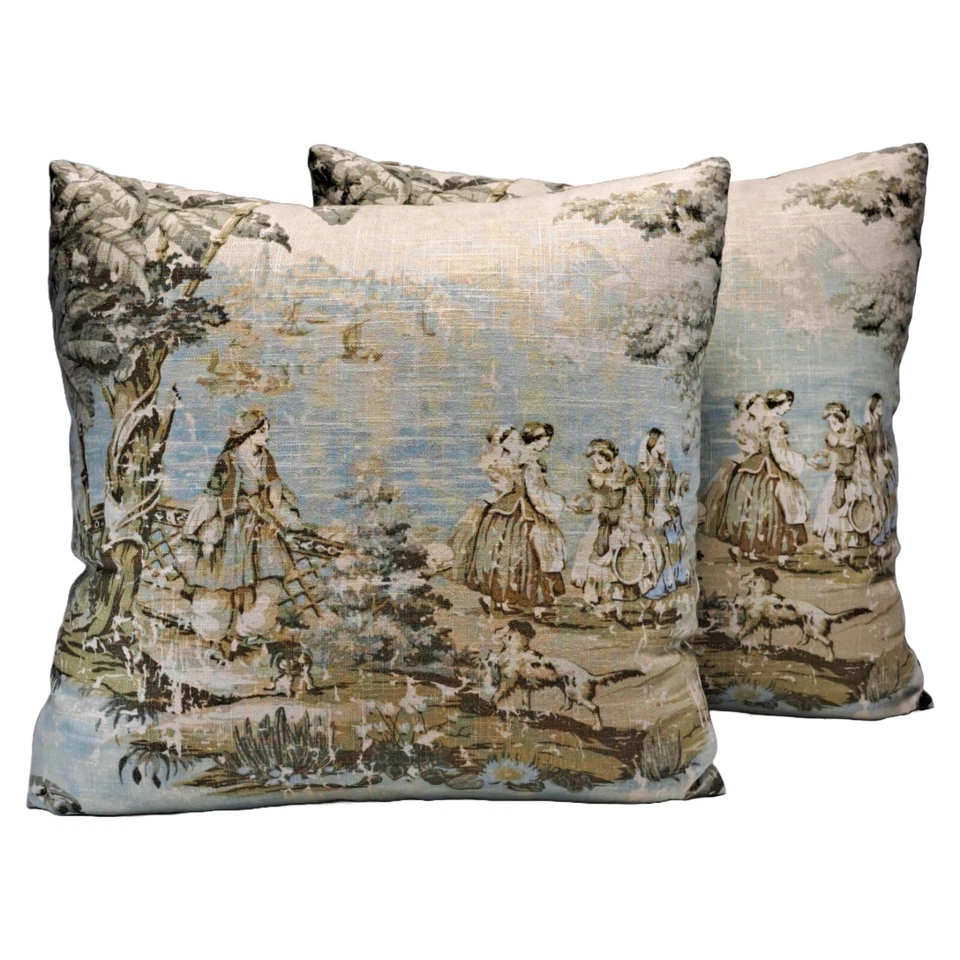 Capa de travesseiro decorativa Bosforus Toile 20"" linho azul - Imagem 4 de 4