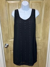 Ann Taylor Black Sequined Beaded Dress with Criss Cross Back size 8