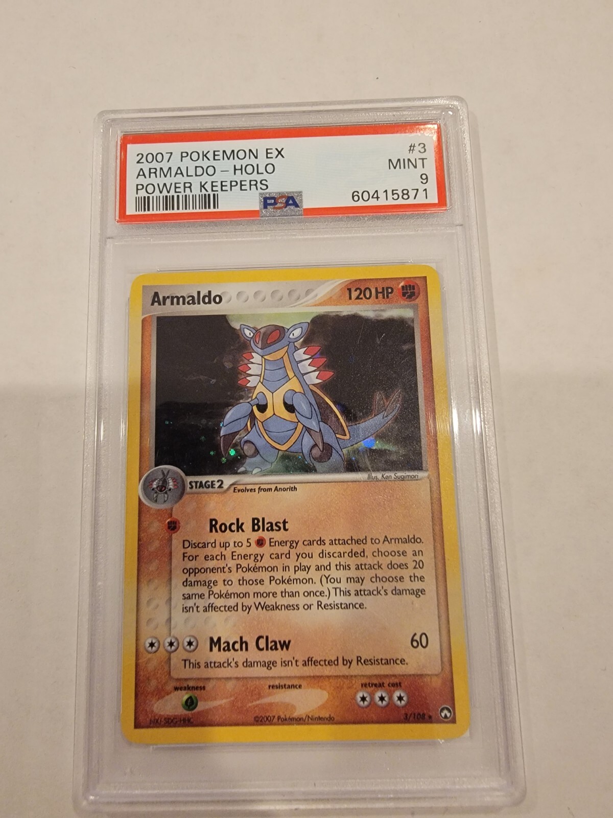 Pokemon card PSA 9 Armaldo 3/108 HOLO Rare EX Power Keepers - Graded slab