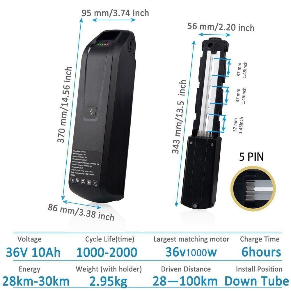 36V Hailong Lithium Ebike Battery Electric Bike Battery 5Pin For 200~1000W Motor