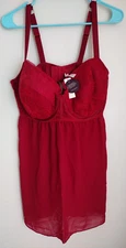 NEW CACIQUE WOMEN'S 42DDD RED LACE SHEER NIGHTY LINGERIE & THONG ADJUST. STRAPS