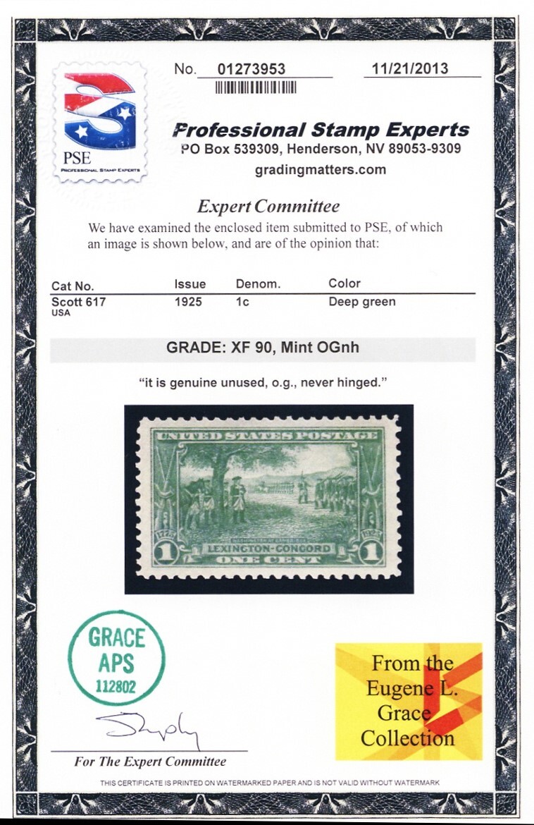 617, Mint XF NH 1¢ - PSE Certificate Graded 90 * Stuart Katz
