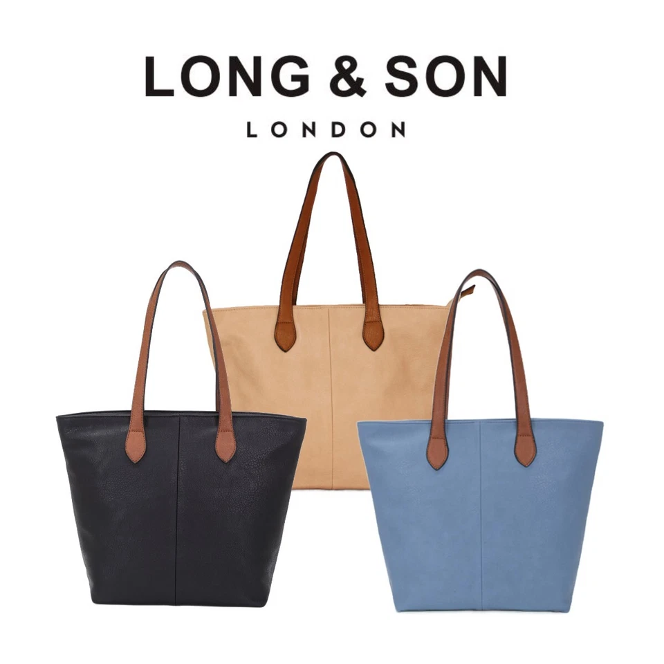 LONG & SON LONG&SON Women PU Shopper Handbag plain style with contrast top Handle 288-1 UK