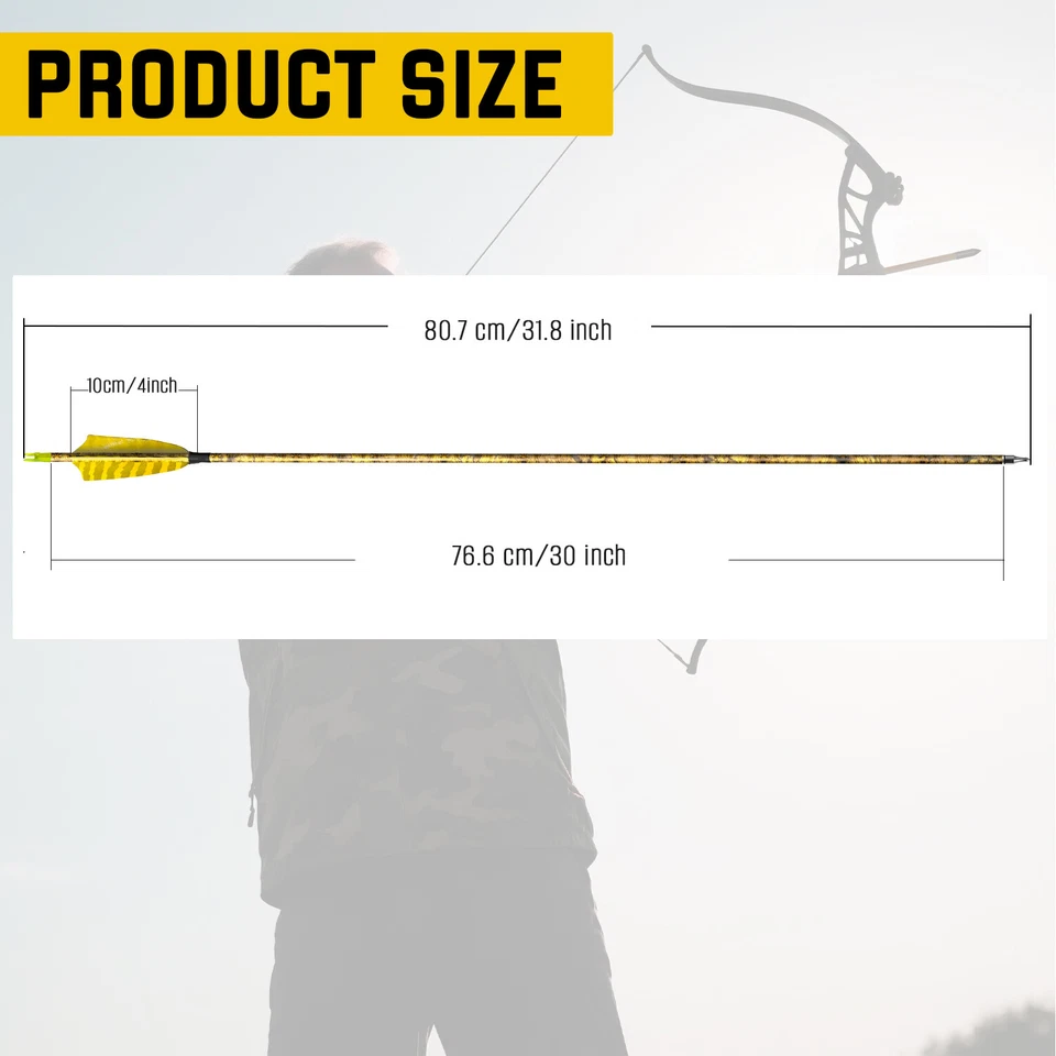 12Pcs 31" Archery Carbon Arrows Feather Nock Recurve Bow Compound Bow Hunting - Image 4 of 4