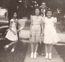 Vintage Photo Picture Snapshot Family Three Girls In Dresses Boy Car Home