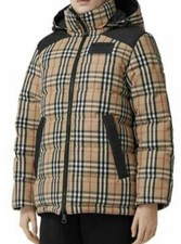 New Burberry Womens Newbattle Reversible Vintage Check Down Puffer Coat Size Xs