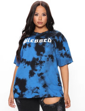 Fashion Nova Womens Blessed Blue Black Tie Dye Tunic Shirt New 1X, 2X, 3X
