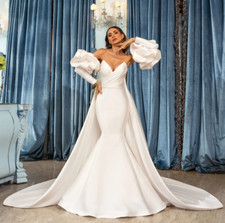 Chic Mermaid Long Sleeves Wedding Dresses With Detachable Long Cape Bridal Gowns