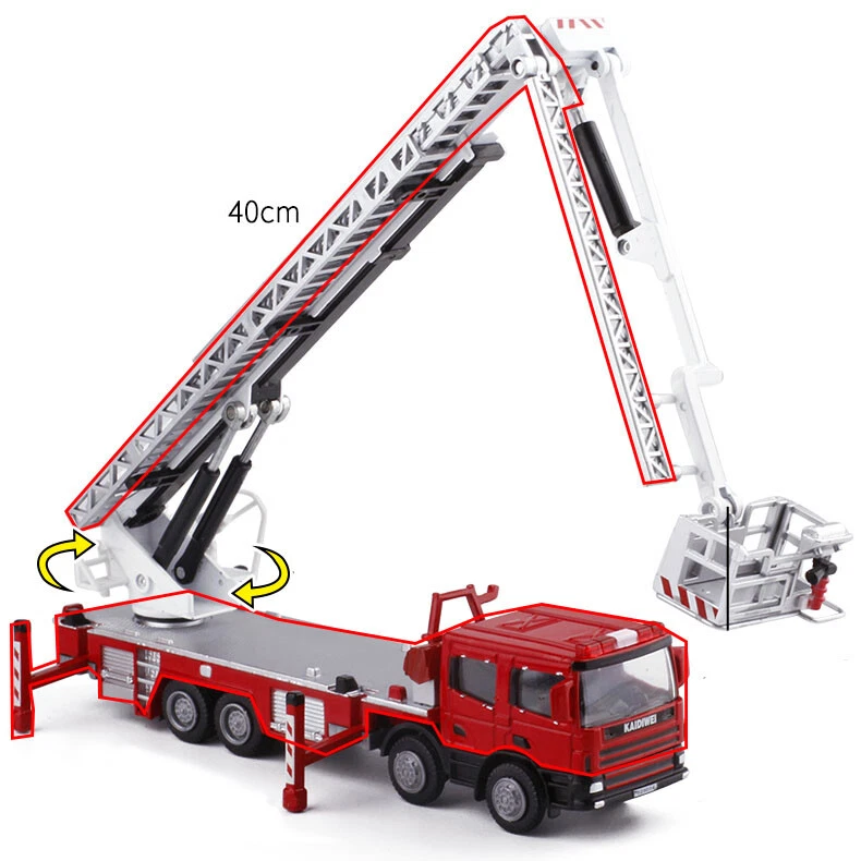 1:50 Alloy Fire Vehicles Fire Rescue Truck Fire Aerial Ladder Car Toys Gifts - Image 2 of 4