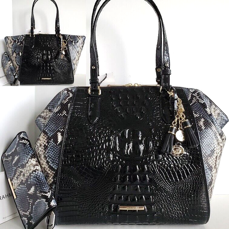 🌹Brahmin Camila Tote Black Blue Carryall Leather Bag Wallet