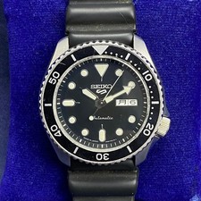 Rare Seiko 5 Sports SRPD55 Automatic Day Date Black Diver JDM Watch Rubber Men