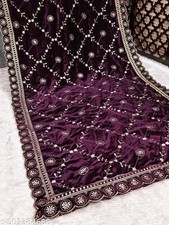 Wine Embroidery Velvet Dupatta For Bride And Women Velvet Shawl Odhani Veil
