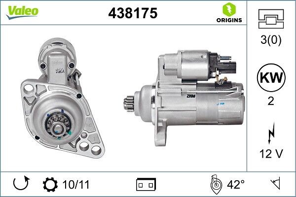 Démarreur VALEO 438175 de rechange pour pièces auto 02Z911023F et 02Z911023FX 12V