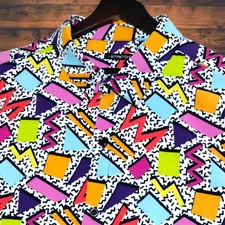 Drill Clothing Company Shirt Mens XL Colorful Stretch Button Up Retro Party Club