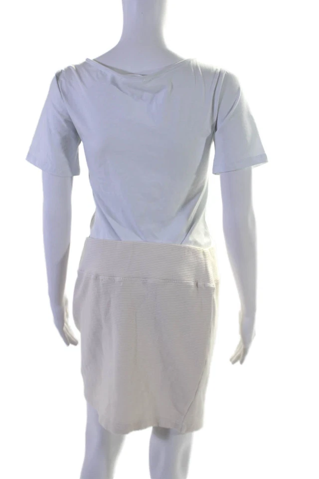 Michael Stars Womens Elastic Waistband Ribbed Mini Pencil Skirt White Medium - Image 3 of 4