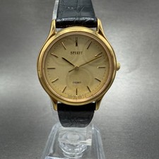 Seiko Spirit Watch Women 26mm Champagne Dial Gold Tone Round 5E31-6C80 New Batt