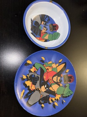 Batman & Robin DC Comics Zak Designs 1994 Melamine Plastic Plate & Bowl