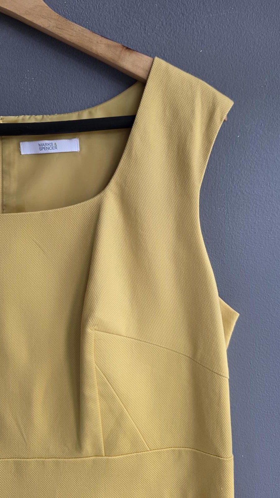 Marks & Spencer Yellow Cotton Pencil Dress UK 16 Square Neck Lined Smart Office image 3