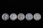 Washington Quarters 5 (Five) 90% Pure Silver Quarter Dollars COOL & SHINY!